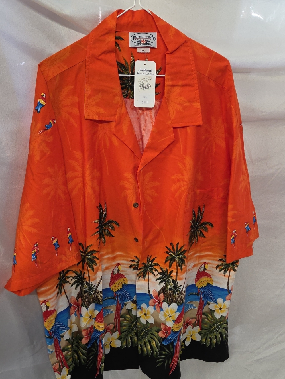 Pacific Legend Orange Parrot Print Hawaiian Shirt Men 3X